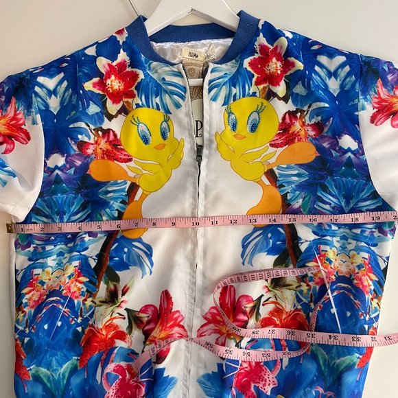 Plums Looney Tunes Jacket Womens XS Blue Tweety Bird Bomber Full Zip Front - Picture 10 of 11